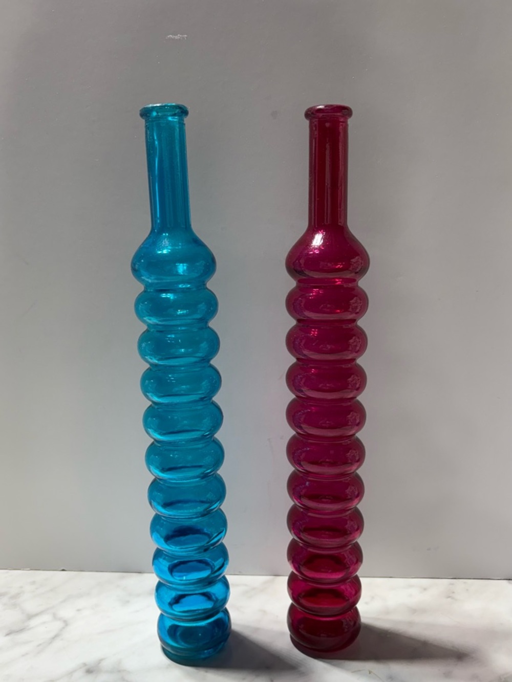 Blue and Magenta Ribbed Glass Bud Vases - Home Accents